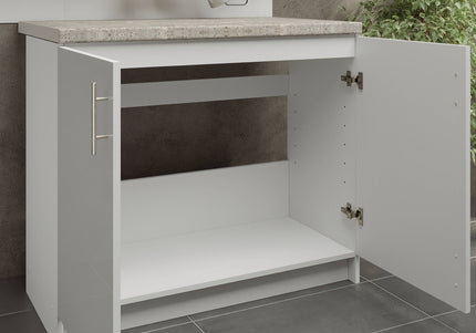 JD Greta Kitchen Sink Unit Fixed Height 1000mm Cabinet – White Gloss, Worktop