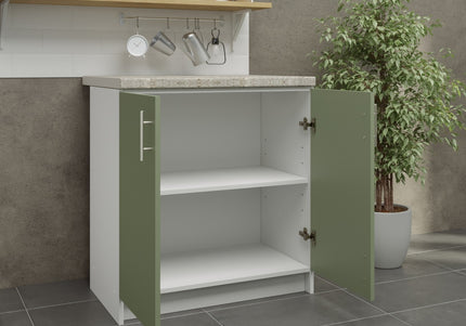 JD Greta Fixed Height Kitchen Base Unit 800mm - Sage Green Matt With Worktop