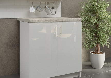 JD Greta NOT Adjustable Kitchen Base Unit 800mm - White Gloss (With Worktop)