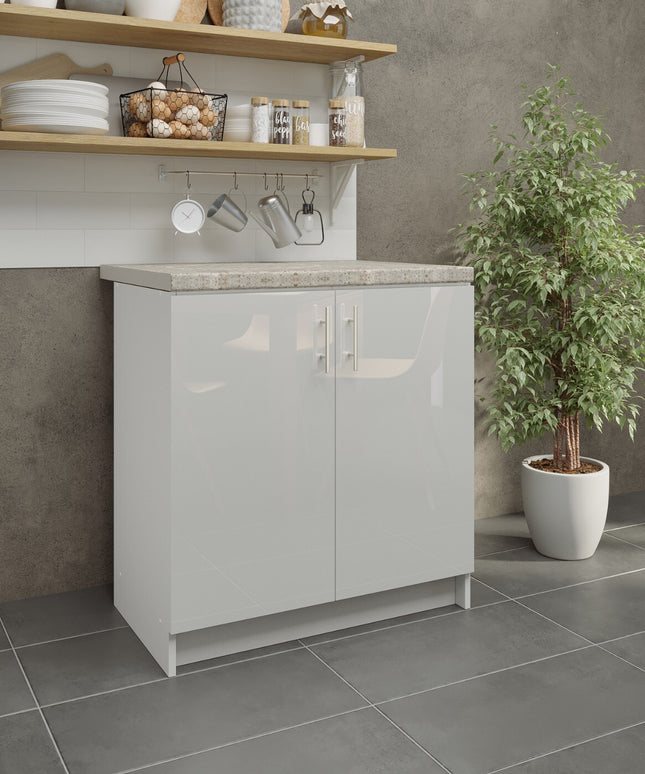 JD Greta NOT Adjustable Kitchen Base Unit 800mm - White Gloss (With Worktop)