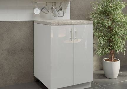 JD Greta Adjustable Kitchen Base Unit 600mm - White Gloss (With Worktop)