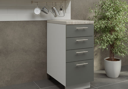 JD Greta Adjustable Legs Kitchen Drawer Unit 400mm - Grey  Matt (With Worktop)