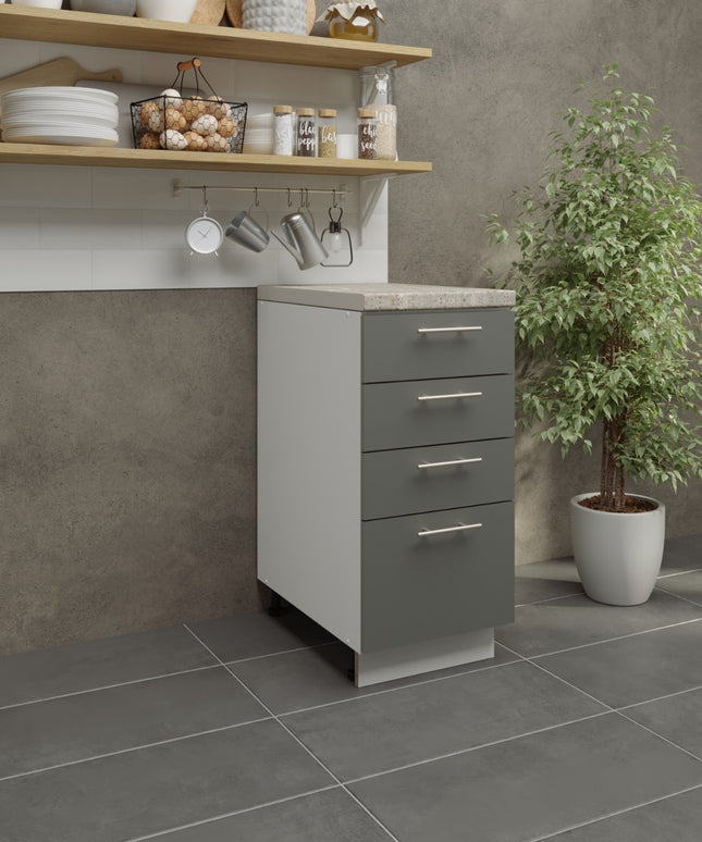 JD Greta Adjustable Legs Kitchen Drawer Unit 400mm - Grey  Matt (With Worktop)