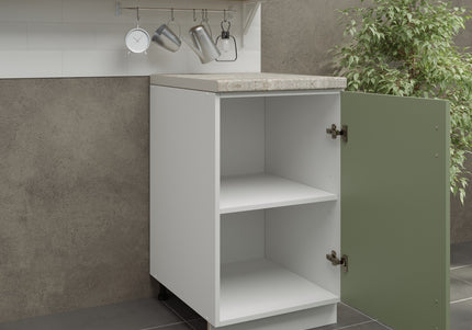 JD Greta Kitchen Adjustable 500mm Base Cabinet - Sage Green Matt with Worktop