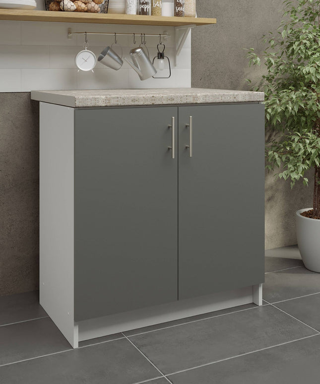 JD Greta Kitchen Sink Unit Fixed Height 800mm Cabinet – Grey Matt With Worktop