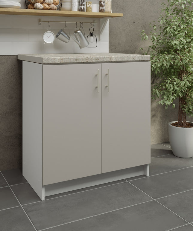 JD Greta Kitchen Fixed Height 800mm Sink Cabinet - Cashmere Matt With Worktop
