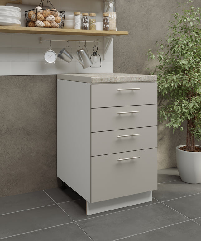 JD Greta Kitchen Adjustable 500mm Drawer Cabinet - Cashmere Matt with Worktop