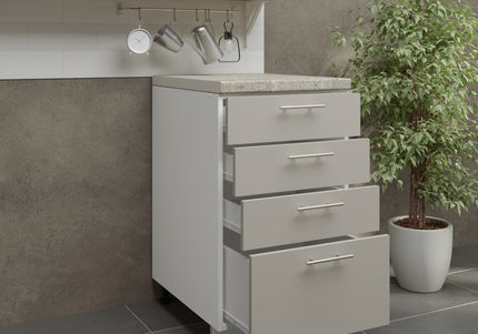 JD Greta Kitchen Adjustable 500mm Drawer Cabinet - Cashmere Matt with Worktop
