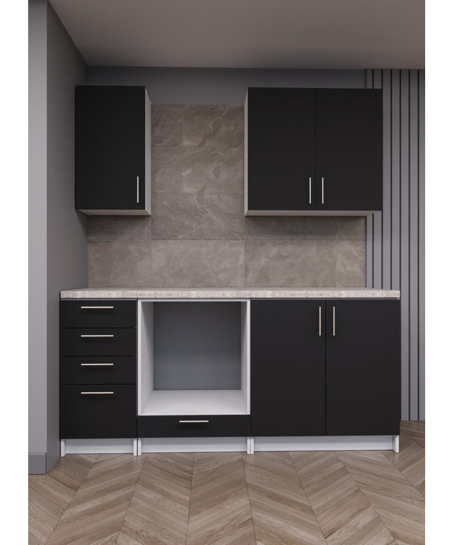 JD Greta Fixed Height 180cm 5 Piece Complete Kitchen - Dark Grey Matt With Worktops