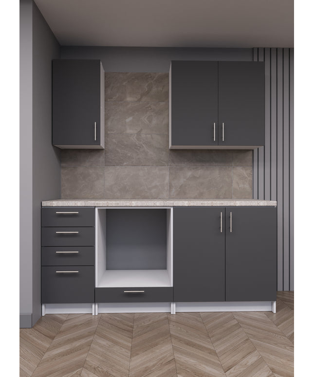 JD Greta Fixed Height 180cm 5 Piece Complete Kitchen - Grey Matt With Worktops