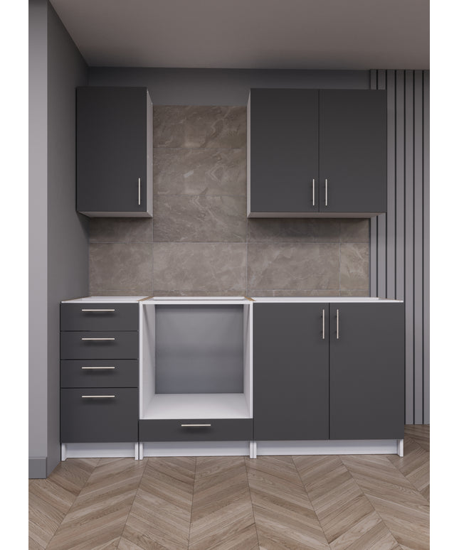 JD Greta Fixed Height 180cm 5 Piece Complete Kitchen - Grey Matt