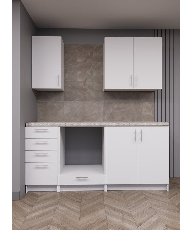 JD Greta Fixed Height 180cm 5 Piece Complete Kitchen - White Matt With Worktops