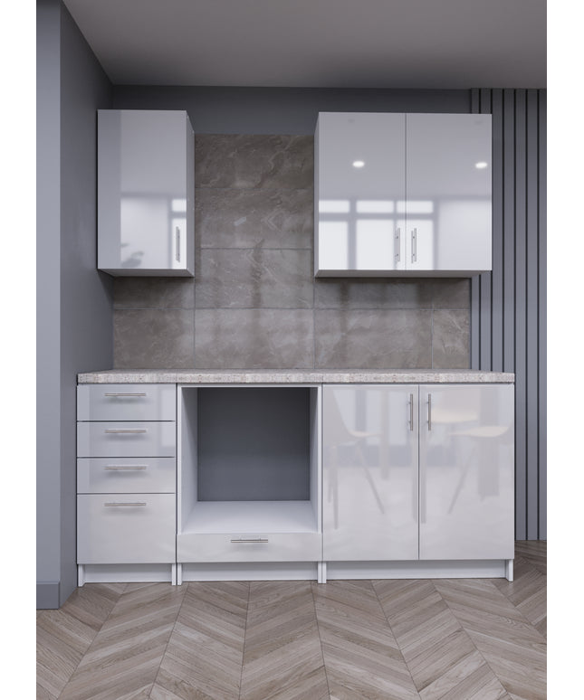 JD Greta Fixed Height 180cm 5 Piece Complete Kitchen - White Gloss With Worktops