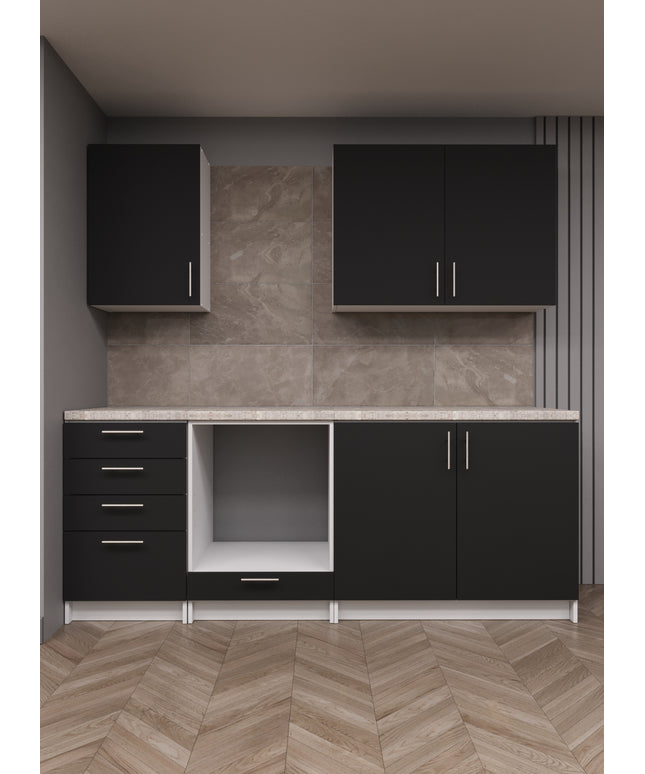 JD Greta Fixed Height 210cm 5 Piece Complete Kitchen - Dark Grey Matt With Worktops