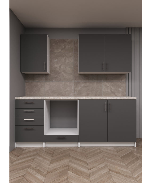 JD Greta Fixed Height 210cm 5 Piece Complete Kitchen - Grey Matt With Worktops