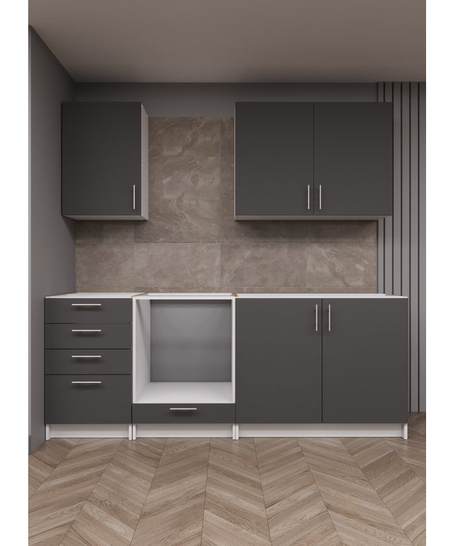 JD Greta Fixed Height 210cm 5 Piece Complete Kitchen - Grey Matt