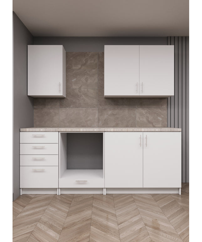 JD Greta Fixed Height 210cm 5 Piece Complete Kitchen - White Matt With Worktops