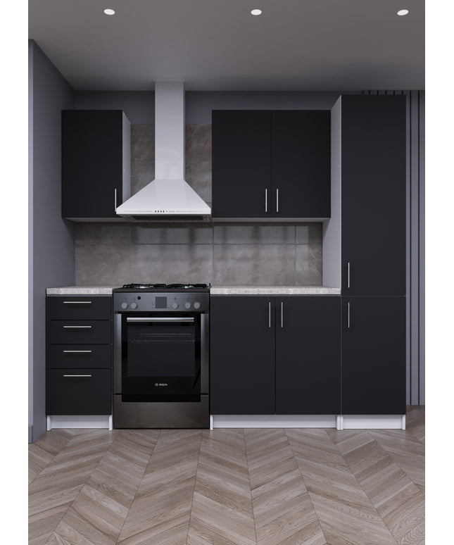 JD Greta Fixed Height 220cm 5 Piece Complete Kitchen - Dark Grey Matt With Worktops
