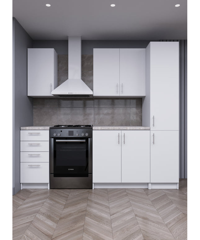 JD Greta Fixed Height 220cm 5 Piece Complete Kitchen - White Matt With Worktops