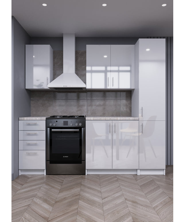 JD Greta Fixed Height 220cm 5 Piece Complete Kitchen - White Gloss With Worktops