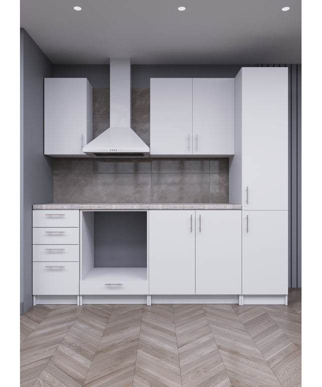 JD Greta Fixed Height 220cm 6 Piece Complete Kitchen - White Matt With Worktops