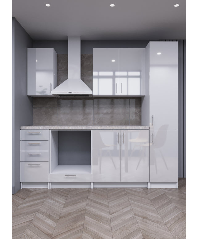 JD Greta Fixed Height 220cm 6 Piece Complete Kitchen - White Gloss With Worktops