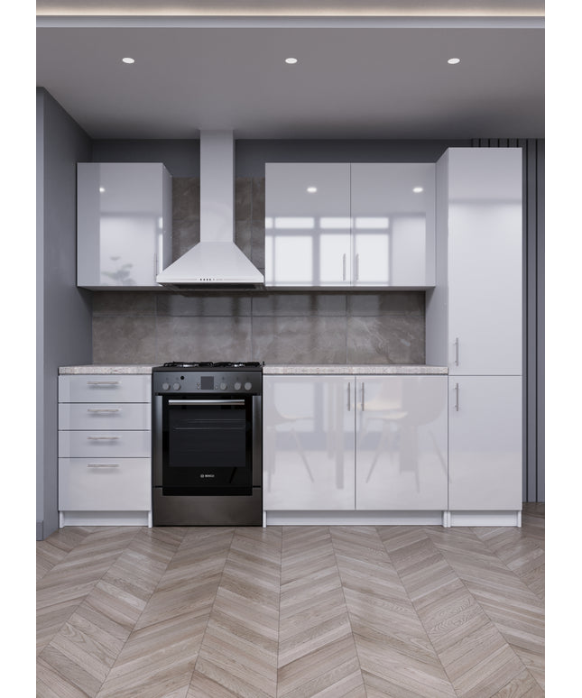 JD Greta Fixed Height 250cm 5 Piece Complete Kitchen - White Gloss With Worktops