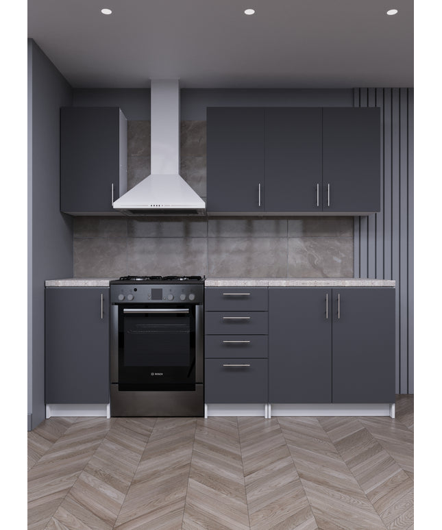 JD Greta Fixed Height 220cm 6 Piece Complete Kitchen - Grey Matt With Worktops