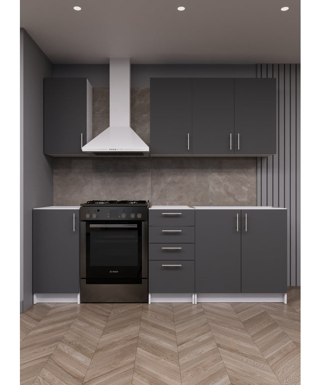 JD Greta Fixed Height 220cm 6 Piece Complete Kitchen - Grey Matt