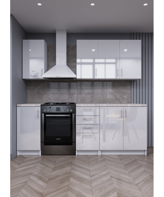 JD Greta Fixed Height 220cm 6 Piece Complete Kitchen - White Gloss With Worktops