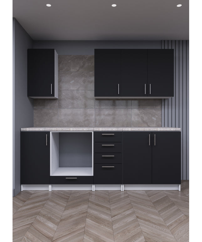 JD Greta Fixed Height 220cm 7 Piece Complete Kitchen - Dark Grey Matt With Worktops