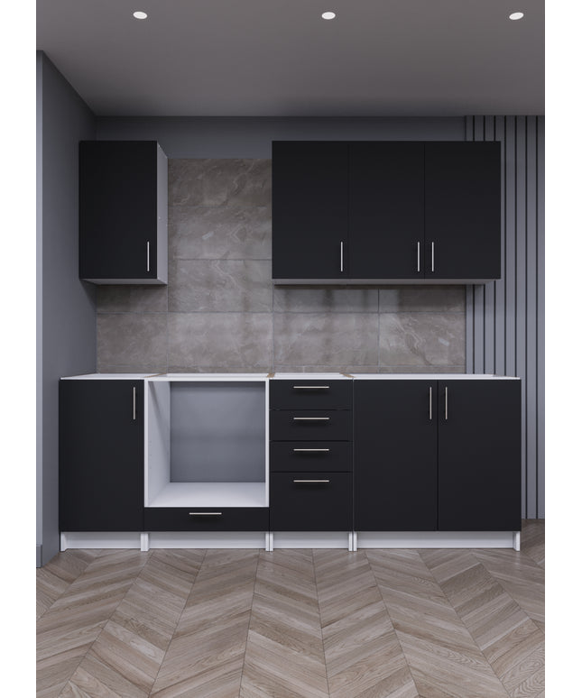 JD Greta Fixed Height 220cm 7 Piece Complete Kitchen - Dark Grey Matt