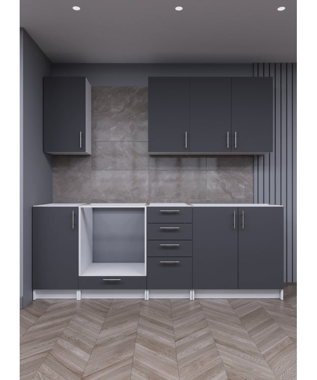 JD Greta Fixed Height 220cm 7 Piece Complete Kitchen - Grey Matt
