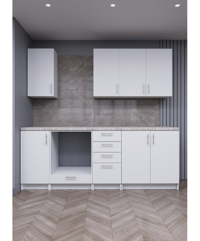 JD Greta Fixed Height 220cm 7 Piece Complete Kitchen - White Matt With Worktops