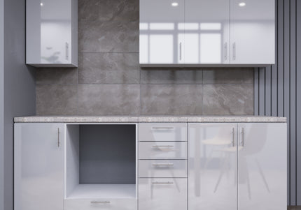 JD Greta Fixed Height 220cm 7 Piece Complete Kitchen - White Gloss With Worktops