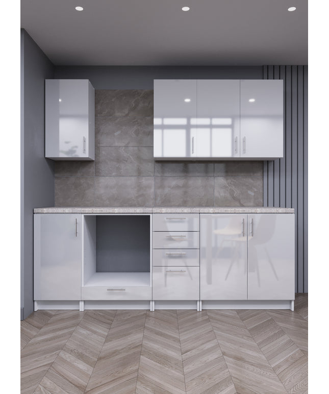 JD Greta Fixed Height 220cm 7 Piece Complete Kitchen - White Gloss With Worktops