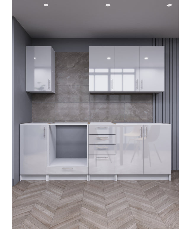 JD Greta Fixed Height 220cm 7 Piece Complete Kitchen - White Gloss