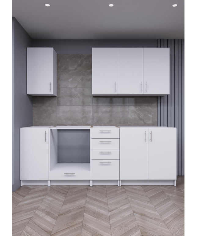 JD Greta Fixed Height 220cm 7 Piece Complete Kitchen - White Matt