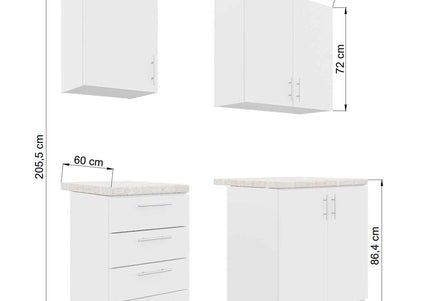 JD Greta Fixed Height 180cm 4 Piece Complete Kitchen - White Matt With Worktops