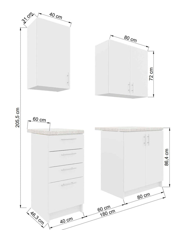 JD Greta Fixed Height 180cm 4 Piece Complete Kitchen - Dark Grey Matt With Worktops