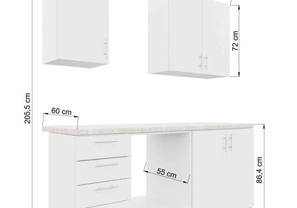 JD Greta Fixed Height 180cm 5 Piece Complete Kitchen - Dark Grey Matt With Worktops