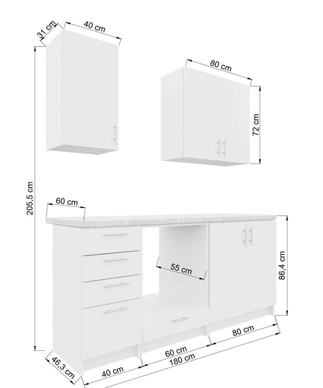 JD Greta Fixed Height 180cm 5 Piece Complete Kitchen - Dark Grey Matt With Worktops