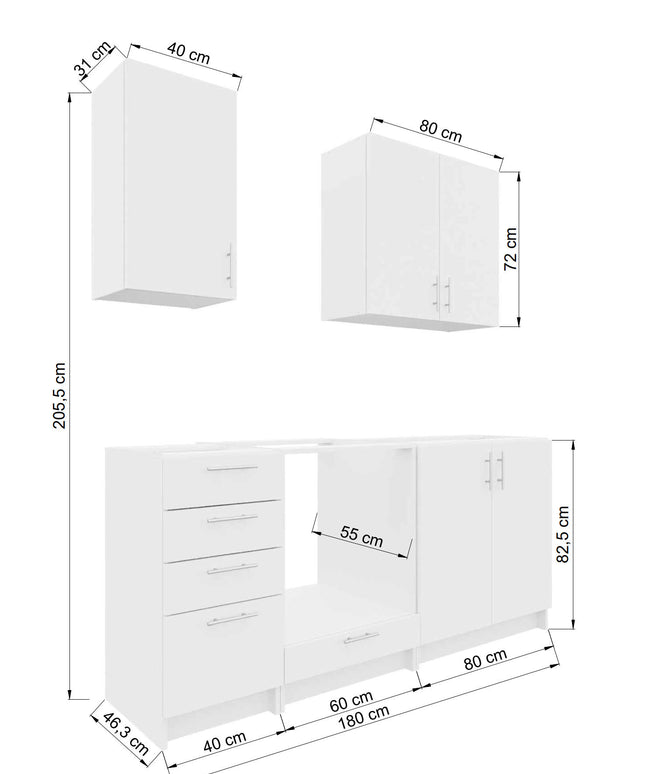 JD Greta Fixed Height 180cm 5 Piece Complete Kitchen - Dark Grey Matt