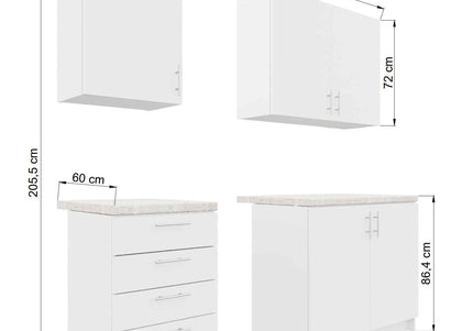 JD Greta Fixed Height 210cm 4 Piece Complete Kitchen - White Gloss With Worktops