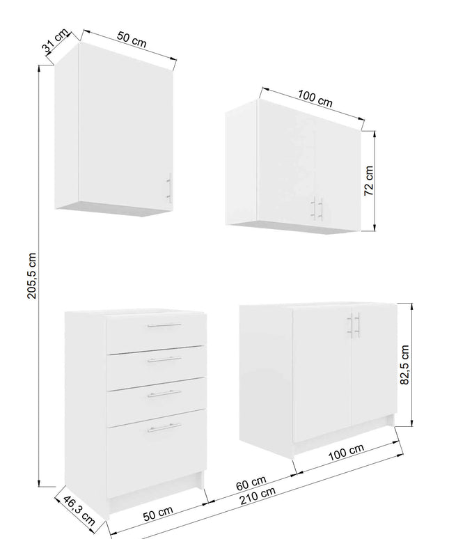 JD Greta Fixed Height 210cm 4 Piece Complete Kitchen - Dark Grey Matt