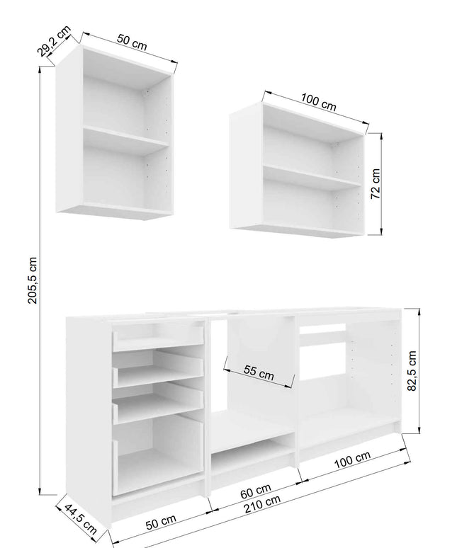 JD Greta Fixed Height 210cm 5 Piece Complete Kitchen - Dark Grey Matt