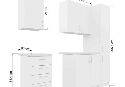 JD Greta Fixed Height 220cm 5 Piece Complete Kitchen - White Gloss With Worktops