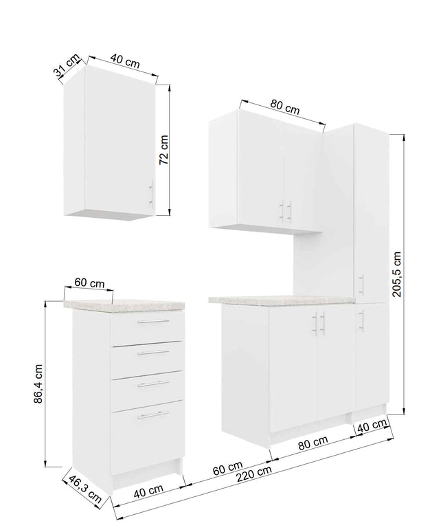 JD Greta Fixed Height 220cm 5 Piece Complete Kitchen - Dark Grey Matt With Worktops