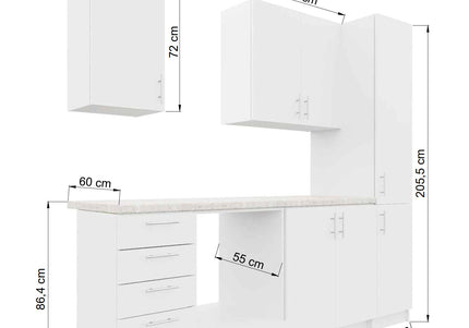 JD Greta Fixed Height 220cm 6 Piece Complete Kitchen - White Gloss With Worktops