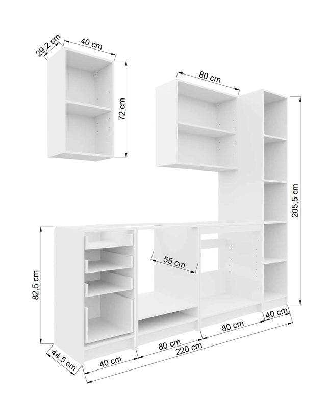 JD Greta Fixed Height 220cm 6 Piece Complete Kitchen - White Gloss